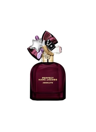 The Marc Jacobs Perfect Absolute perfume bottle featuring a gold-toned cap with eclectic charms.