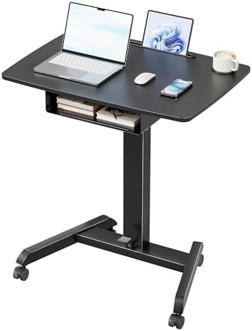 Alt Text for image 1: Mobile Desk Workstation with spacious tabletop and height adjustment feature